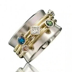 New Sterling Silver Multi Gemstone Stone Band Ring
